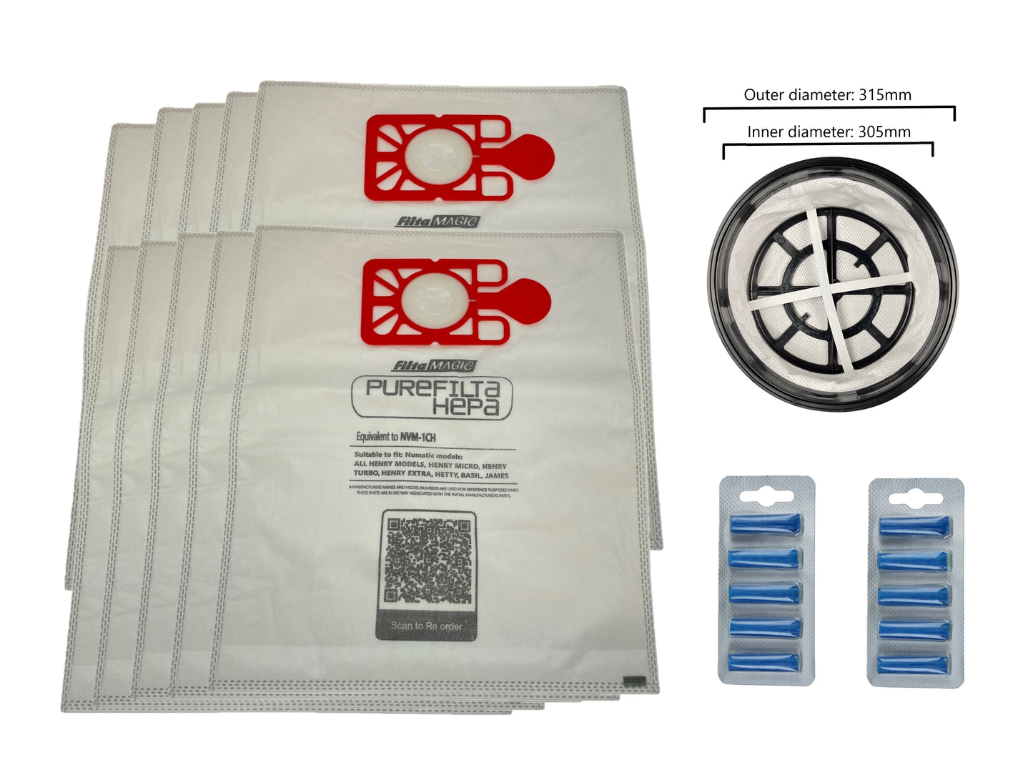 10 x Vacuum Bags & Cloth 12" Filter for Numatic Henry Hetty George James Hoover