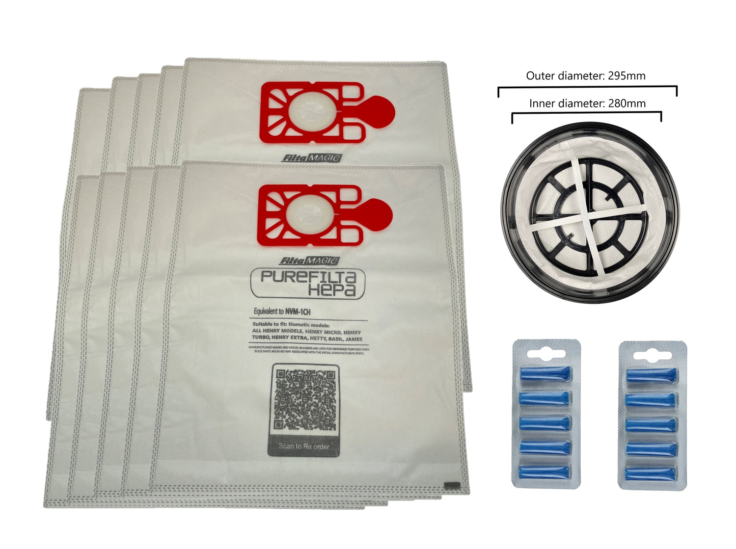 10 x Vacuum Bags + Cloth 11" Filter for Numatic Henry & Hetty Compact 160 Series