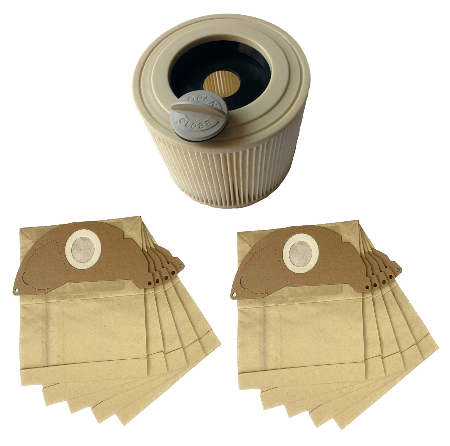 Compatible Karcher Wet and Dry WD2 WD3.500 Maintenance Kit 10 Bags + Filter